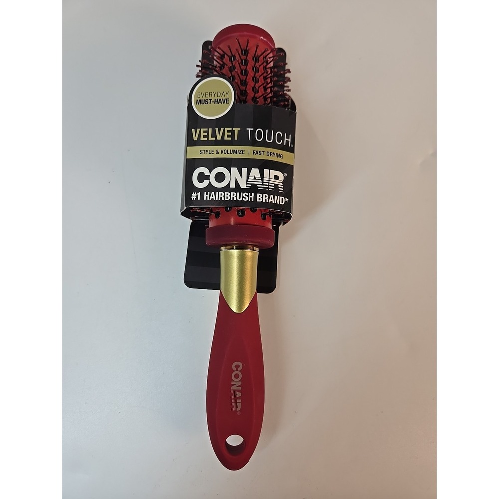 Conair Velvet Touch Round Hair Brush Red Soft Handle Blow Dry Style & Volumize